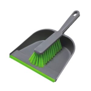 Handstoffer en stofblik kunststof met rubber strip grijs/groen